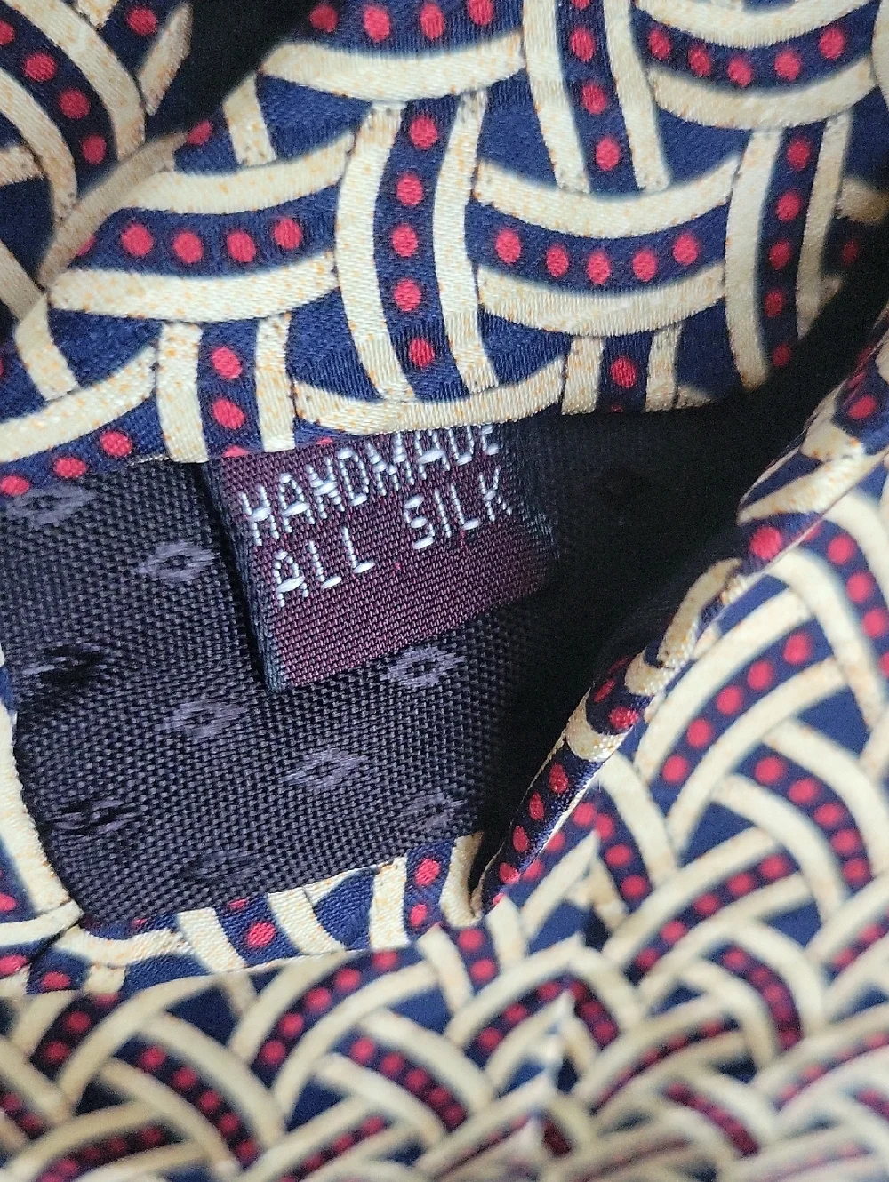 Vintage Raphael Silk Scarf in Cream Red Blue Woven Geometric Design